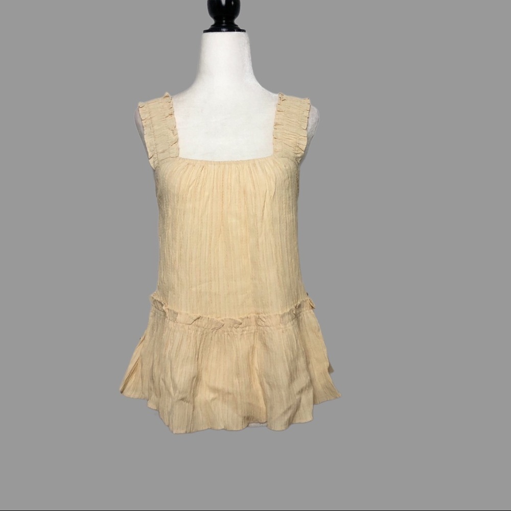 ❤️ XS ❤️ NWT Anthro Top Ruffled Peplum Square Neck Tank Crinkled Blouse​